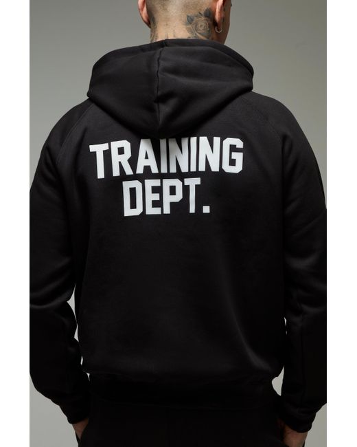 BoohooMAN Black Tall Active Training Dept Oversized Boxy Hoodie for men