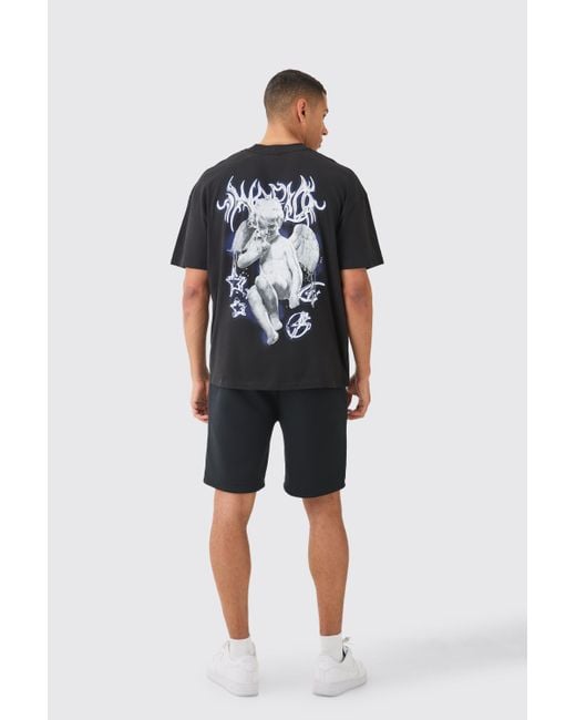 BoohooMAN Black Oversized Gothic Renaissance Graphic T-shirt for men