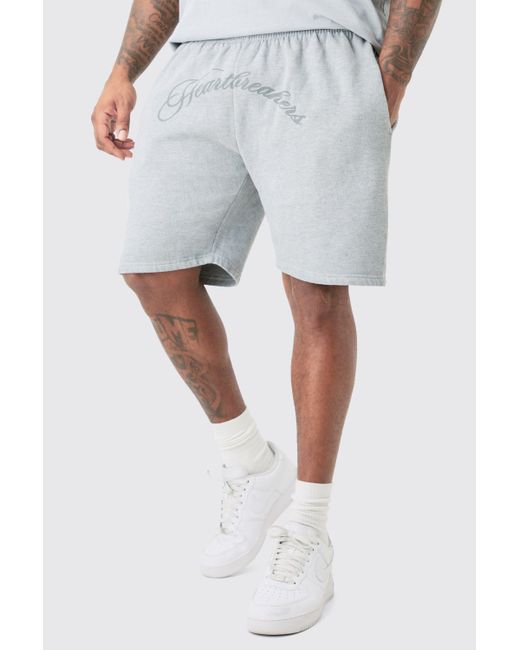 BoohooMAN Gray Plus Oversized Hearbreakers Shorts In Grey for men