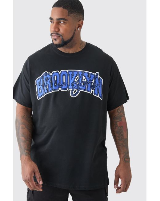 BoohooMAN Blue Plus Brooklyn Print T-shirt for men