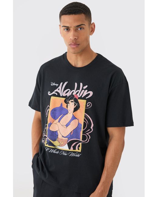 BoohooMAN Oversized Disney Aladdin License T-shirt in Black für Herren