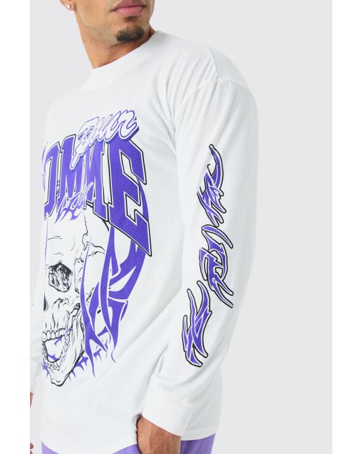 BoohooMAN White Homme Skull Graphic Long Sleeve T-shirt for men
