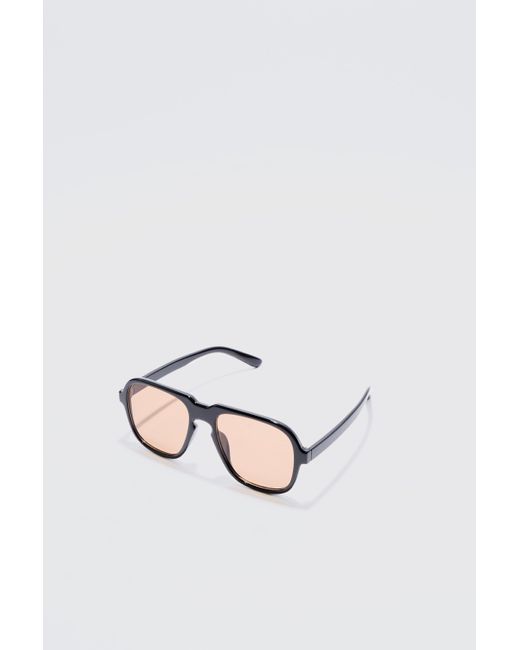 BoohooMAN Retro High Brow Sunglasses With Brown Lens in White für Herren