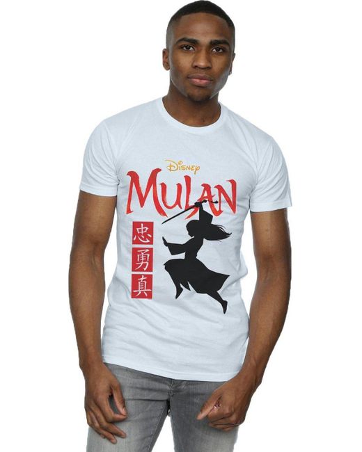 BoohooMAN White Disney Mulan Movie Warrior Silhouette T-shirt for men
