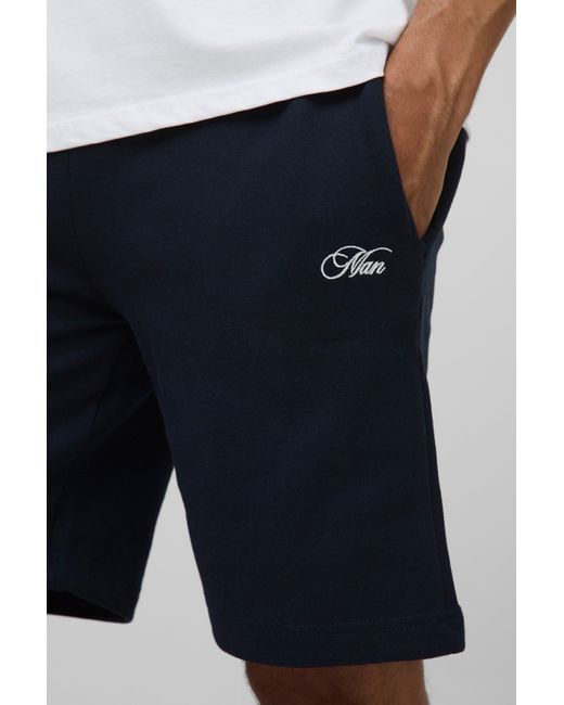 BoohooMAN Lockere Basic Shorts mit Man-Schriftzug in Blue für Herren