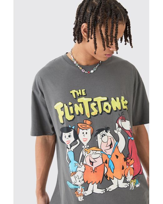 BoohooMAN Oversized The Flintstones License T-shirt in Gray für Herren