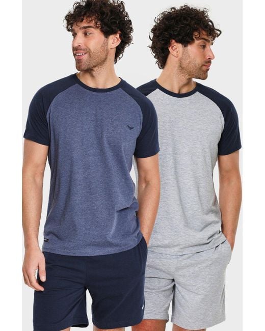 BoohooMAN Blue Threadbare 2 Pack 'marlo' Cotton Blend Short Sleeve Pyjama Set for men