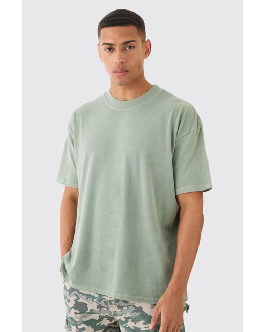 BoohooMAN Green Oversized Washed Limited Renaissance T-shirt for men