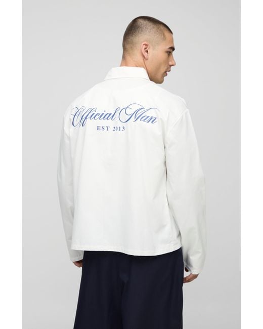 BoohooMAN Langärmliges kastiges Oversize Hemd mit Print in White für Herren