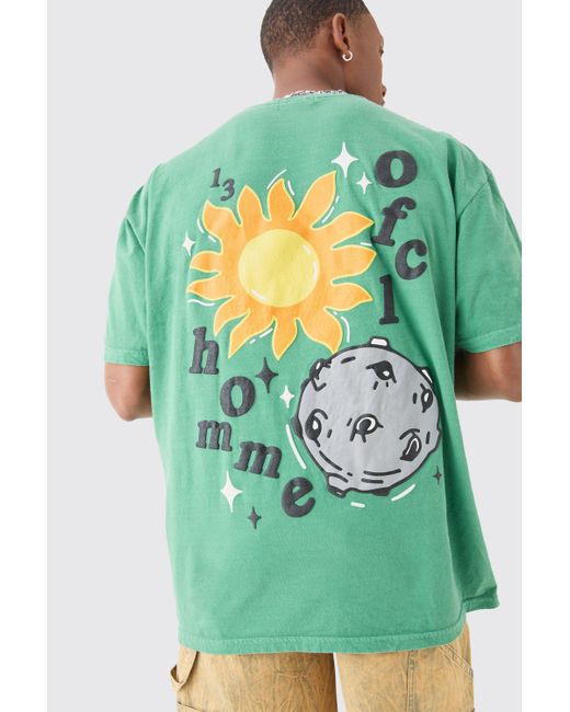 Boohoo Green Oversized Floral Space Puff Print Wash Back Print T-shirt