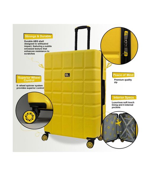 BoohooMAN Infinity Leather Yellow Hard Shell Classic 8 Wheel Cabin Luggage Case Travel Suitcases for men