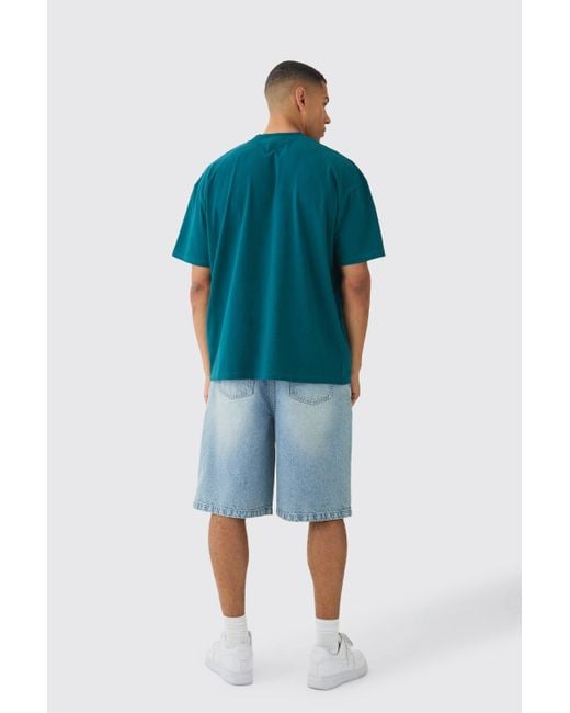 BoohooMAN Green Oversized Extended Neck Heavy T-shirt for men