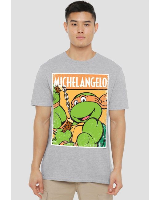 BoohooMAN Green Teenage Mutant Ninja Turtles Tmnt Tmnt Mikey T Shirt, Athletic Heather for men