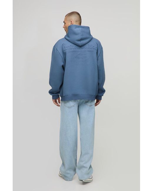 BoohooMAN Blue Oversized Limited Edition Embossed Hoodie for men