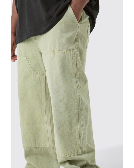 BoohooMAN Green Plus Relaxed Rigid Top Stitch Detail Overdyed Carpenter Jean for men