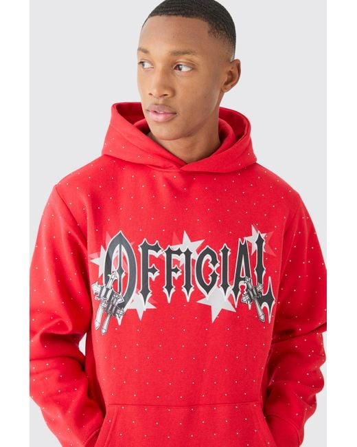 BoohooMAN Red Regular Fit All Over Rhinestone Ofiicial Tracksuit for men