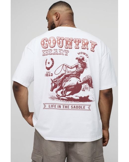 BoohooMAN Gray Plus Oversized Western Print T-Shirt for men
