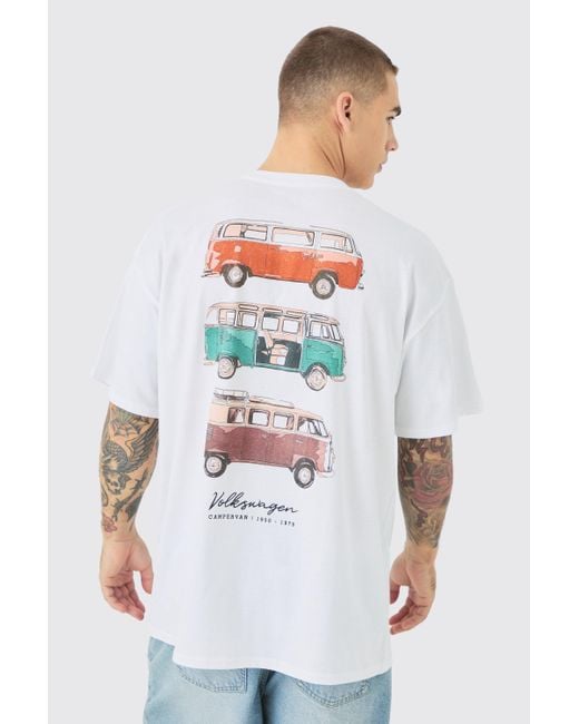 BoohooMAN White Oversized Volkswagen License Back Print T-shirt for men
