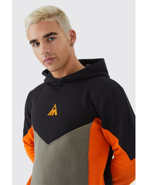 BoohooMAN Man Slim-Fit Colorblock Trainingsanzug mit Kapuze in Orange für Herren