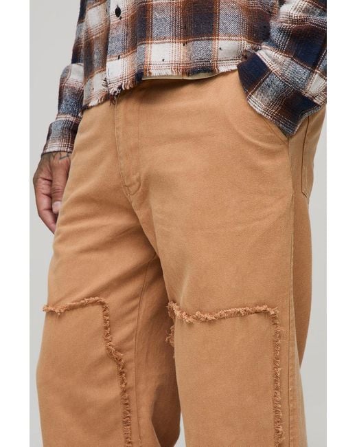 BoohooMAN Tall Bleach Wash Relaxed Fit Carpenter Trousers in Brown für Herren