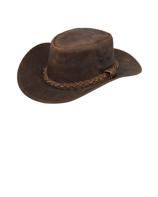 BoohooMAN Brown Infinity Leather Cowboy Outback Real Vintage Leather Aussie Bush Hat for men