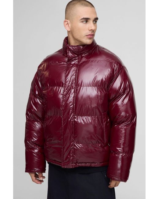 BoohooMAN Red Regular Fit Reversible Mix Fabric Panelled Funnel Neck Puffer Jacket for men