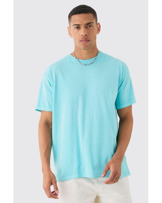 BoohooMAN Blue Oversized Distressed Wash T-shirt for men