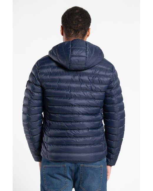 BoohooMAN Blue Tokyo Laundry Hooded Padded Funnel Neck Jacket for men