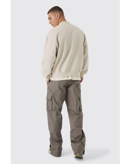 BoohooMAN Gray Relaxed Fit Ripstop Cargo Trousers With Popper Hem for men