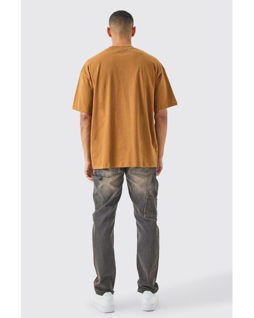 BoohooMAN Brown Oversized Extended Neck Basic T-shirt for men