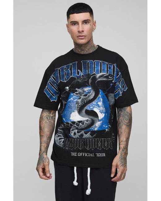 Boohoo Blue Tall Oversized Worldwide Skull Over The Seam Print T-Shirt