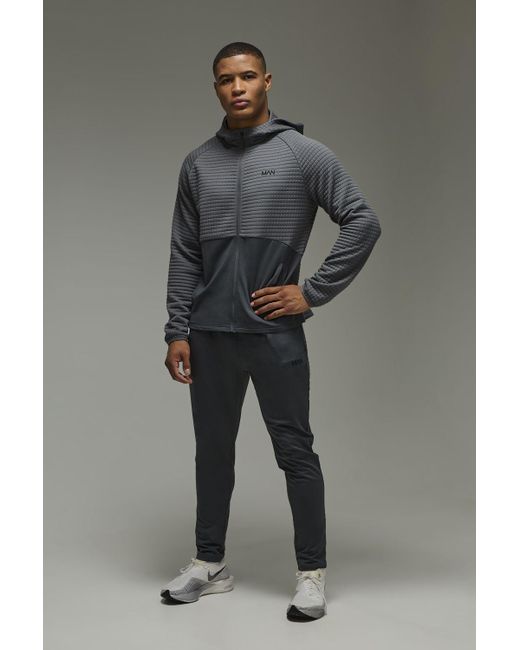 BoohooMAN Gray Active Quilted Hoodie And Tapered Jogger Tracksuit for men