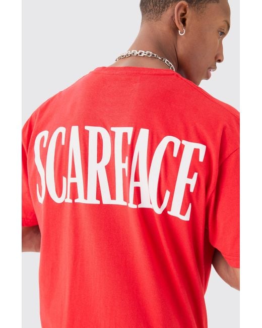 Oversized Scarface License T-Shirt Boohoo de color Red