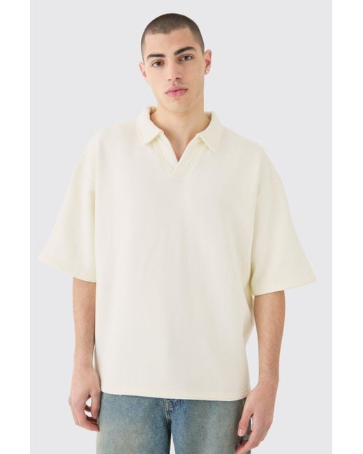 BoohooMAN White Oversized Half Sleeve Rugby Revere Sweatshirt for men