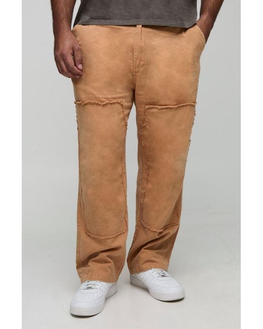 Boohoo Brown Plus Bleach Wash Relaxed Fit Carpenter Pants