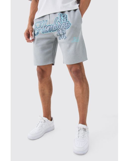 BoohooMAN Blue Oversized Boxy Homme Print Shorts for men