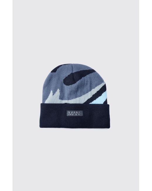 BoohooMAN Spray Paint Effect Graphic Beanie in Blue for Men Lyst UK