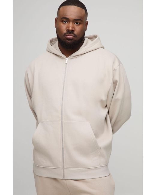BoohooMAN Natural Plus Basic Oversized Zip Through Hoodie for men