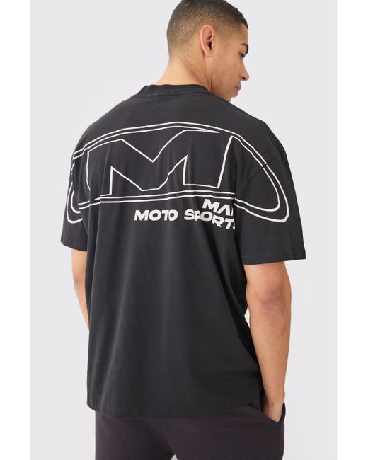 BoohooMAN Black Oversized Over Seams Moto Sport T-shirt for men