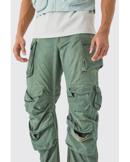 BoohooMAN Parachute Multi Pocket Fixed Waist Trouser in Gray für Herren