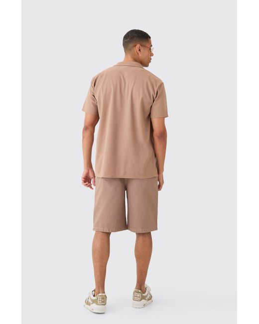 BoohooMAN Gray Short Sleeve Ribbed Oversized Shirt for men