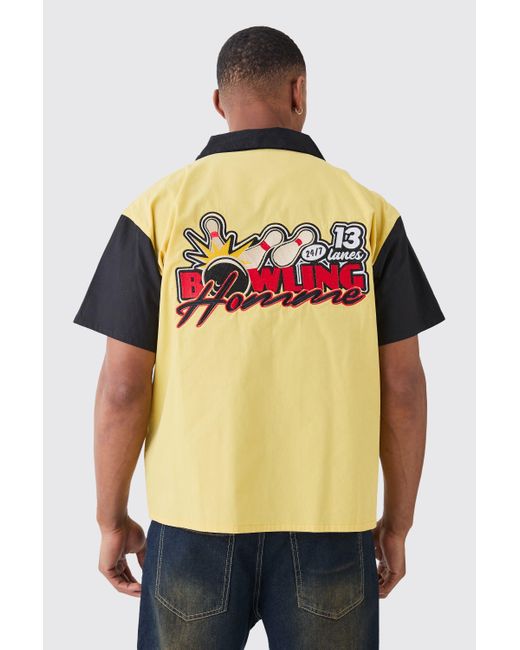 BoohooMAN Yellow Short Sleeve Boxy Poplin Bowling Homme Shirt for men