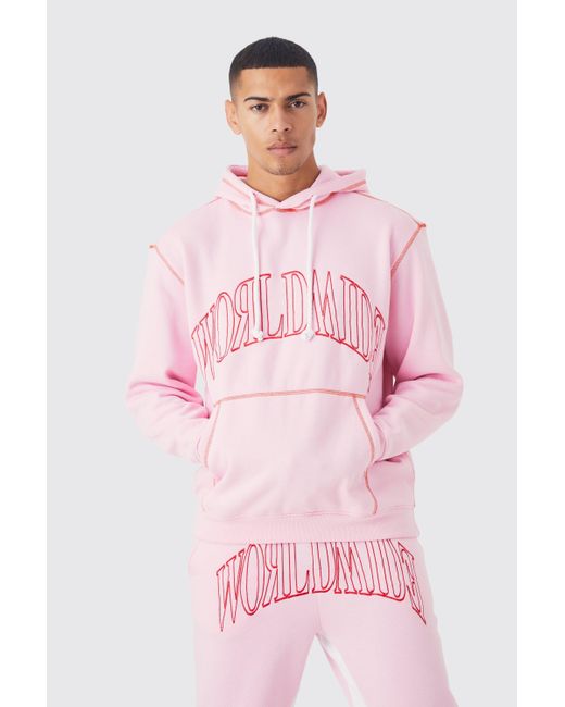 BoohooMAN Pink Oversized Worldwide Hooded Gusset Tracksuit for men