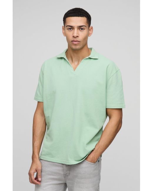 BoohooMAN Oversize Poloshirt mit V-Ausschnitt in Green für Herren