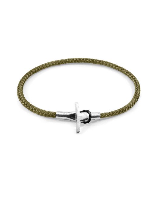 BoohooMAN Green Anchor & Crew Cambridge Silver And Rope Bracelet for men