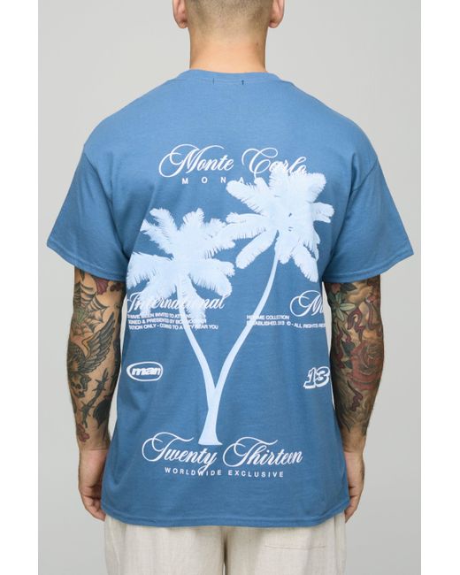 Camiseta Oversize Con Estampado Gráfico De Palmeras Boohoo de color Blue
