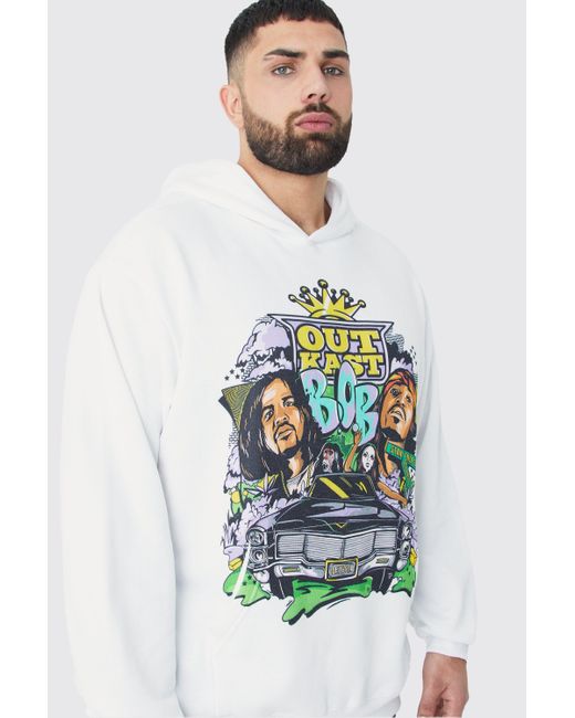 BoohooMAN White Plus Outkast Illustration License Hoodie for men