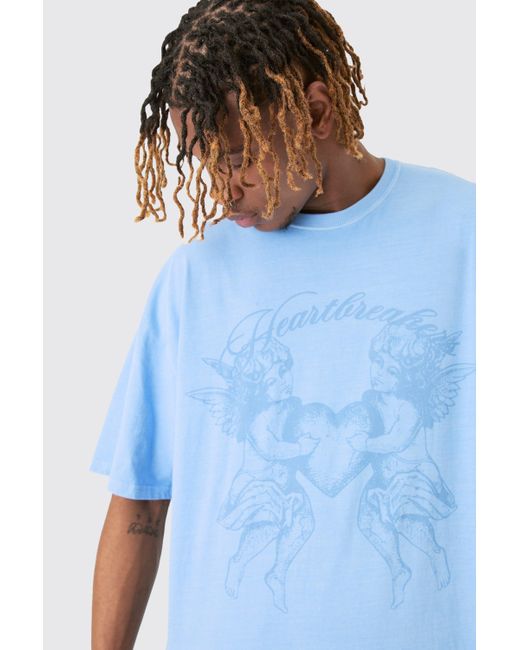 BoohooMAN Tall Oversized Heart Breaker Printed T-shirt In Light Blue für Herren