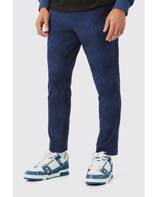 BoohooMAN Blue Textured Tailored Tapered Pants for men