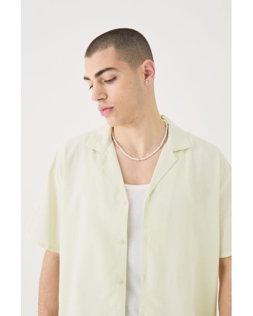 BoohooMAN Short Sleeve Oversized Linen Shirt in White für Herren